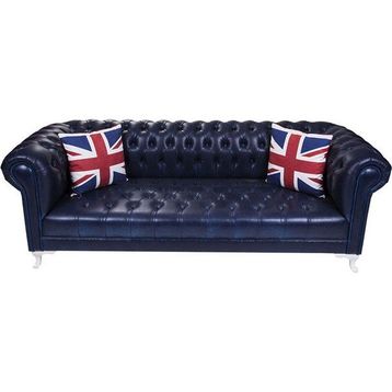 3A Mobilya Dark Blue Leather Chesterield