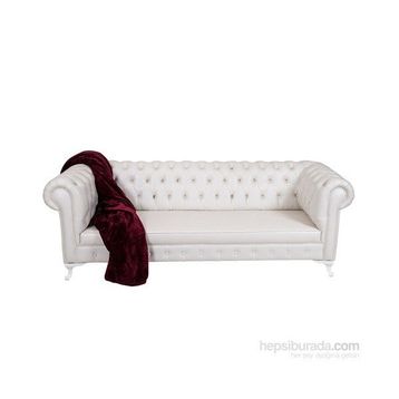 3A Mobilya White Leather Beyaz Chesterfield