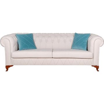 3A Mobilya White Leather Beyaz Chesterfield