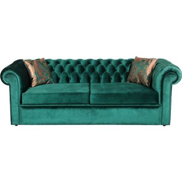 3A Mobilya Zümrüt Yeşili Yataklı Chesterfield