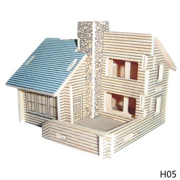 3D Ahşap Mavi Ev Puzzle