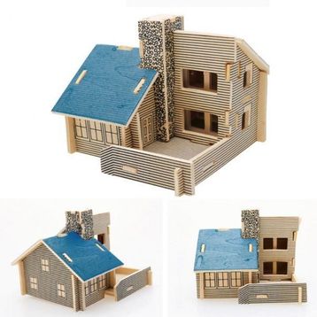 3D Ahşap Mavi Ev Puzzle
