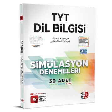 3D YKS TYT Dil Bilgisi Simülasyon 30 Deneme Çözüm 3D Yayınları
