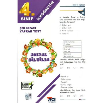 4. Sınıf Sosyal Bilgiler Çek Kopart Yaprak Test - Açı Yayınları