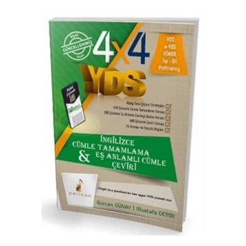 4x4 YDS Seti 1. Kitap Cümle Tamamlama, Çeviri ve Eş Anlamlı Cümle-Pelikan Yayınları