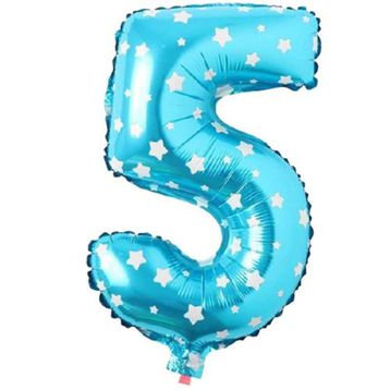5 Rakamı Yıldızlı Mavi 100 cm Folyo Balon