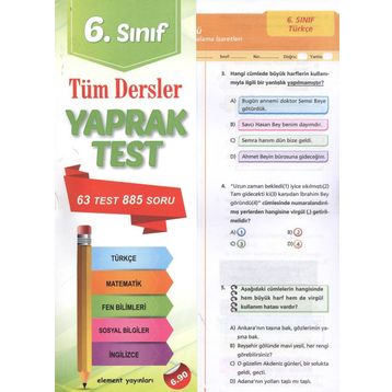 6. Sınıf Tüm Dersler Yaprak Test Element Yayınları