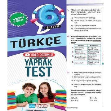 6. Sınıf Türkçe Yeni Nesil Video Çözümlü Yaprak Test - Evrensel İletişim Yayınları