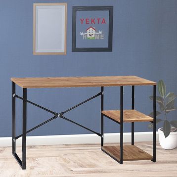 60x120 cm İki Raflı Suntalam Koyu Kahverengi Metal Çalışma Masası