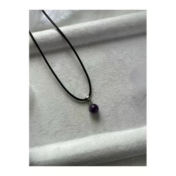 8 mm Ametist Taşı Deri İp Kolye
