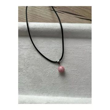 8 mm Pembe Opal Taşı Siyah Deri İp Kolye