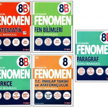 8. Sınıf 5 Kitaplı LGS Matematik + Fen +Türkçe + Paragraf + İnkilap Tarihi Soru Bankası Fenomen Yayınları