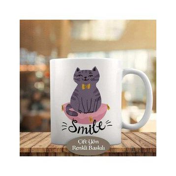 818 Sevimli Gülümseyen Mutlu Kedi Kupa Bardak