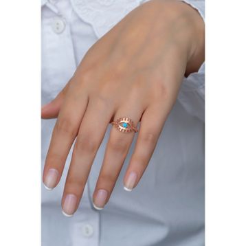 925 Ayar Ayarlanabilir Rose Opal Taşlı Göz Gümüş Yüzük