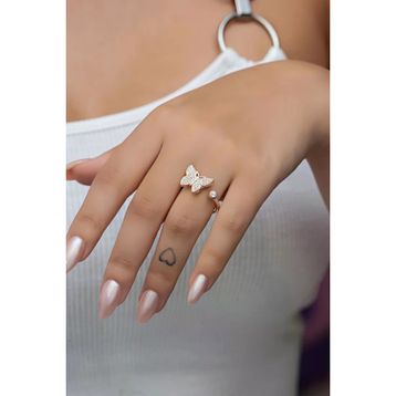 925 Ayar Gümüş Ayarlanabilir Rose Kelebek Yüzük