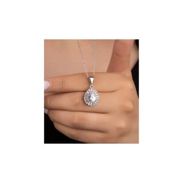 925 AYAR GÜMÜŞ BAGET TAŞLI DAMLA KOLYE
