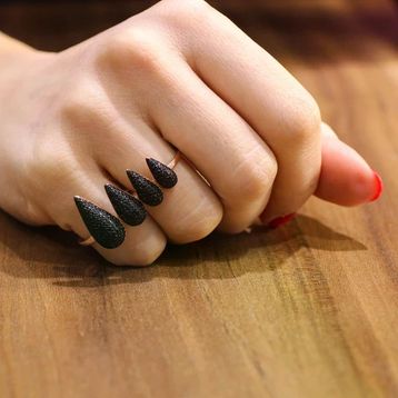 925 Ayar Gümüş Çift Parmak Dörtlü Damla Yüzük