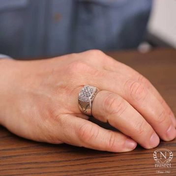 925 Ayar Gümüş Kare Fihi Ma Fih Model Erkek Yüzük