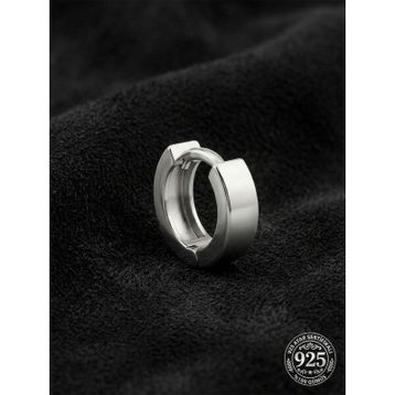 925 Ayar Gümüş Rodyum Kaplama Yuvarlak Erkek Huggie Halka Küpe