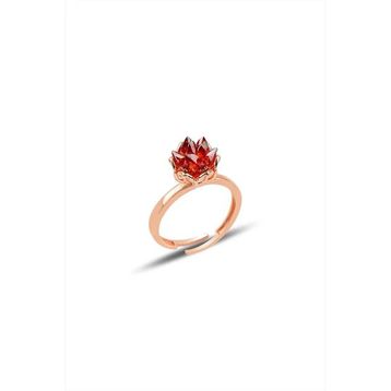 925 Ayar Gümüş Rose Kaplama Ayarlanabilir Üç Boyutlu Küme Lal Tonlu Kristal Kuvars Yüzük
