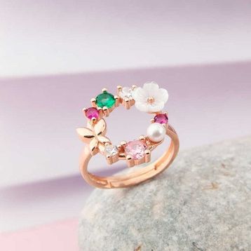 925 Ayar Gümüş Rose Manolya Çiçeği Yüzük