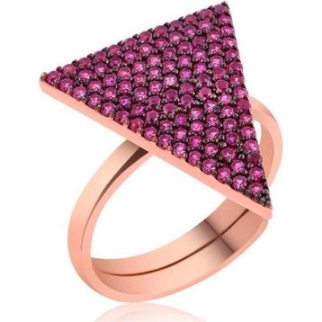 925 Ayar Gümüş Rose Pembe Üçgen Yüzük