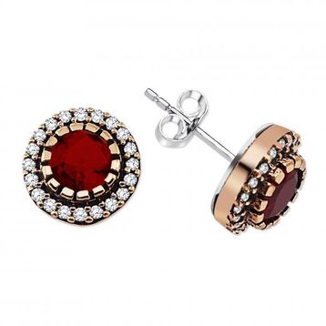 925 Ayar Gümüş Ruby Taşlı Otantik Küpe