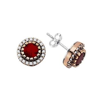 925 Ayar Gümüş Ruby Taşlı Otantik Küpe