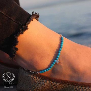 925 Ayar Gümüş Turkuaz Taşlı Moda Halhal