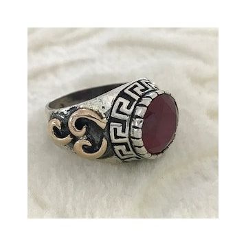 925 Ayar Gümüş Yakut Ruby Taşlı Erkek Yüzük