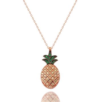 925 Ayar Gümüş Zirkon Taşlı Tropik Ananas Tasarımlı Rose Kolye
