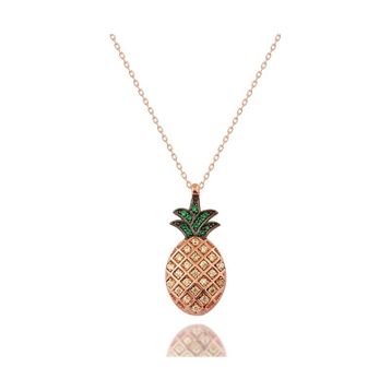 925 Ayar Gümüş Zirkon Taşlı Tropik Ananas Tasarımlı Rose Kolye