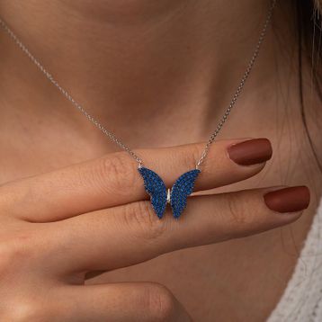 925 Ayar Mavi Kelebek Kadın Gümüş Kolye