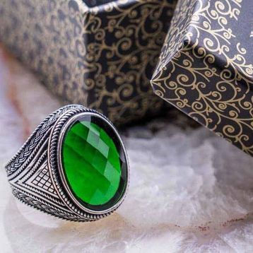 925 Ayar Model 6 Gümüş Yeşil Zirkon Taşlı Erkek Yüzük