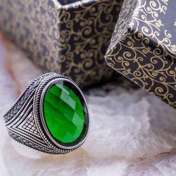 925 Ayar Model 6 Gümüş Yeşil Zirkon Taşlı Erkek Yüzük