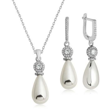 A.C Silvers İnci Damla Kadın Gümüş Set