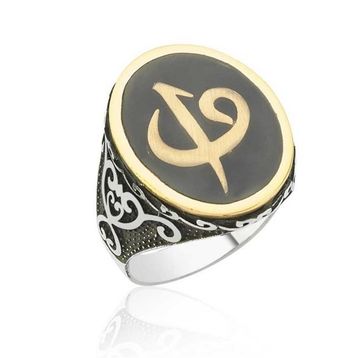 A.C Silvers Oval Elif Vav Erkek Gümüş Yüzük