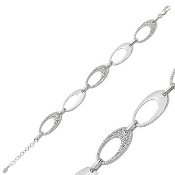 A.C Silvers Taşlı Oval Gümüş Kadın Bileklik