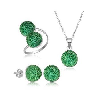 A.C Silvers Yeşil Kristal Kadın Gümüş Set