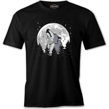 A Wolf Howling In A Starry Forest Background Siyah Erkek Tshirt