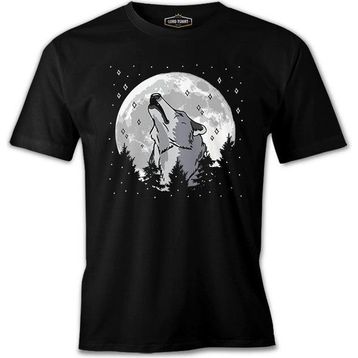 A Wolf Howling In A Starry Forest Background Siyah Erkek Tshirt