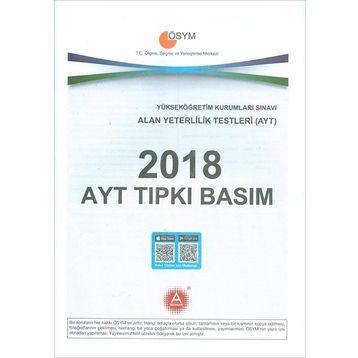 A Yayınları 2018 YKS AYT Tıpkı Basım Çıkmış Sorular