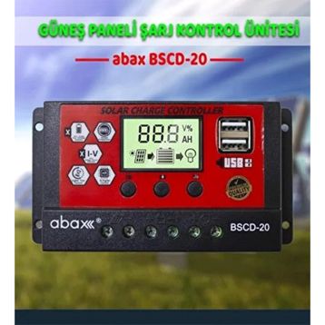 Abax Bscd20 Çift Usb 12 / 24 Vdc 20A Pwm Solar Şarj Kontrol Cihazı