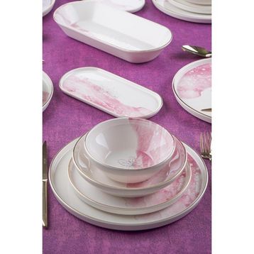 Acar Adore 27 Parça 6 Kişilik Beyaz Desenli Stoneware Yemek Takımı