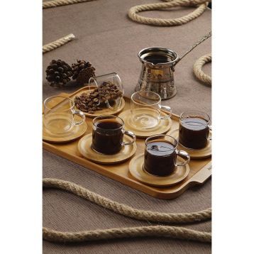 Acar Bambu Tabak ve Tepsili Cam Kahve Fincan Takımı