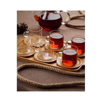 Acar Bambu Tabaklı 6 lı Cam Çay Bardağı