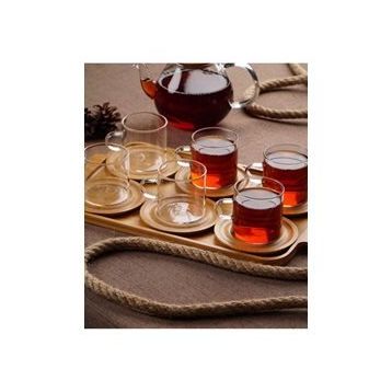 Acar Bambu Tabaklı 6 lı Cam Çay Bardağı