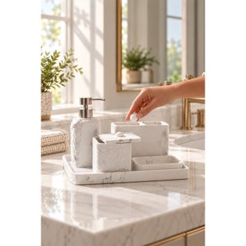 Acar Laduree Beyaz 5 Parça Banyo Aksesuar Seti