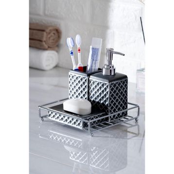 Acar Odeon Siyah 4 Parça Stoneware Banyo Seti