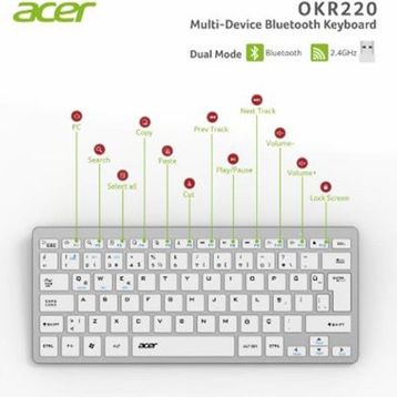 Acer OKR220 Beyaz Multidevice Dual Mode 2.4 GHz Bluetooth Klavye